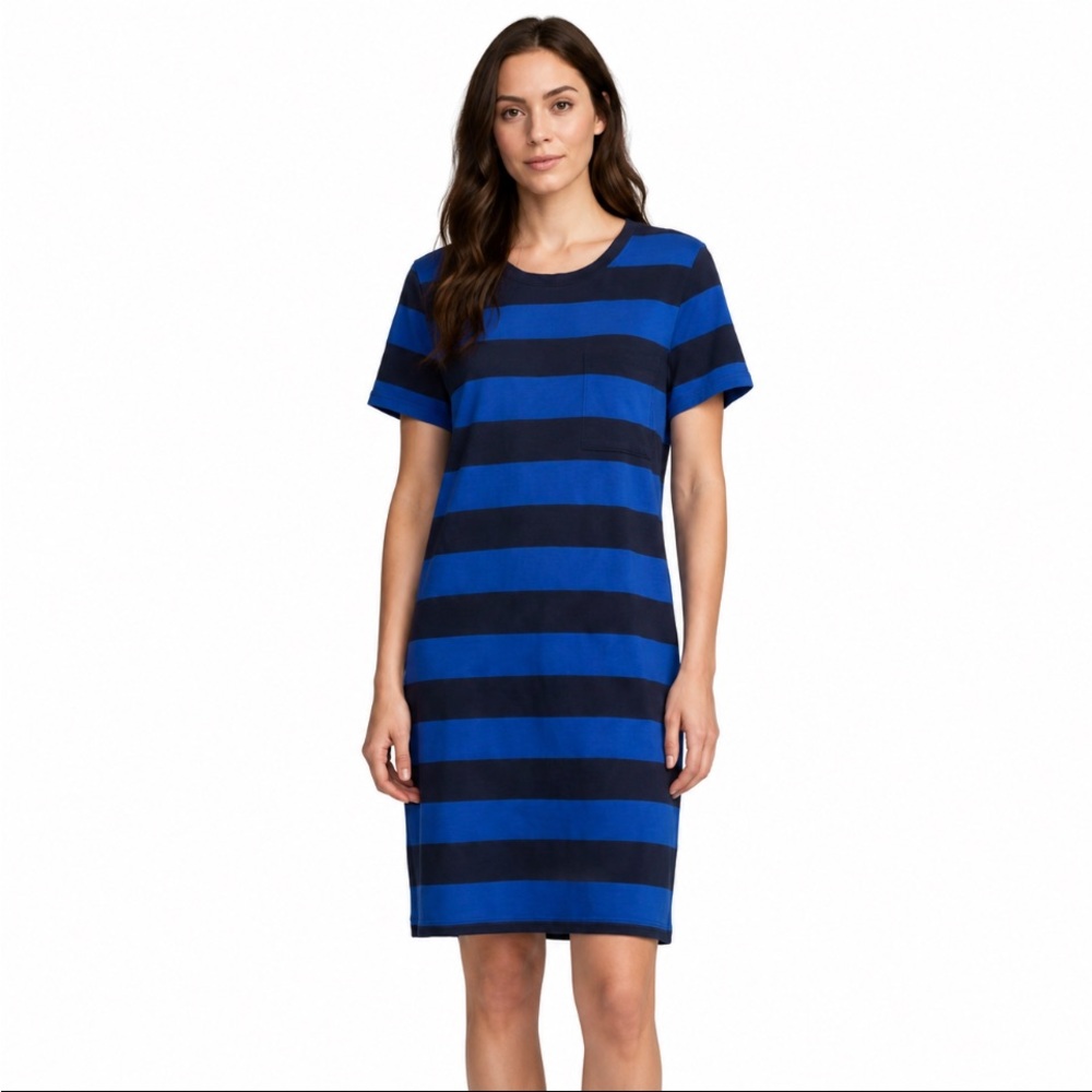 BANANA REPUBLIC Striped Blue & Black Short Sleeve Tee Dress Size Large